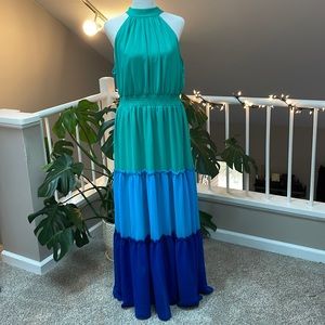 New York & Company | NWOT Color Block Halter Maxi Dress - L